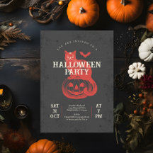 Pompoen Vleermuis en Kat Zwarte Vintage Halloween 