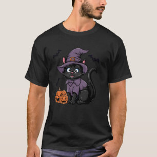 Pompoen Vleermuis Heks Zwarte Kat Halloween Kostuu T-shirt