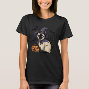Pompoen Vleermuis Heksenkostuum Siamese Kat Hallow T-shirt