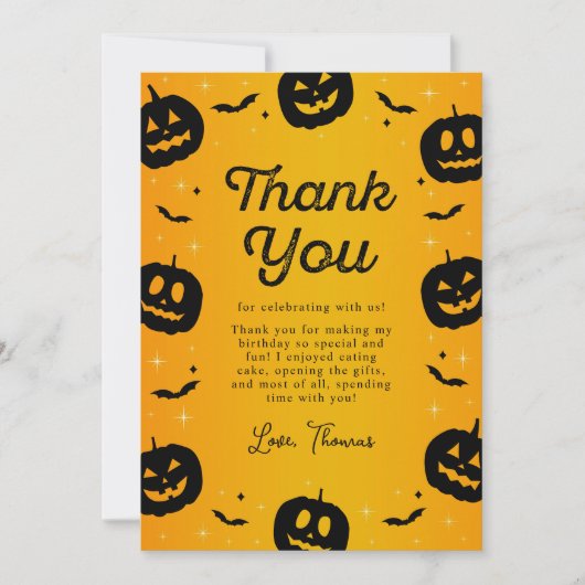 Pompoen vleermuizen Halloween Verjaardag Dank u ka Bedankkaart (Voorkant)