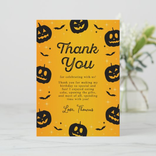 Pompoen vleermuizen Halloween Verjaardag Dank u ka Bedankkaart (Staand voorkant)