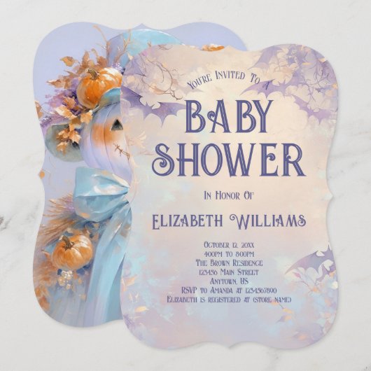 Pompoen vogelverschrikker Halloween Baby shower Kaart (Voorkant / Achterkant)