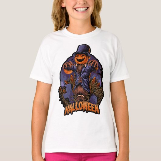 Pompoen Vogelverschrikker Halloween T-Shirt (Voorkant)