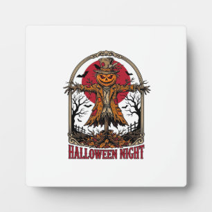 Pompoen Vogelverschrikker Halloween Vintage Gravur Fotoplaat