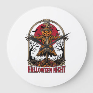 Pompoen Vogelverschrikker Halloween Vintage Gravur Grote Klok