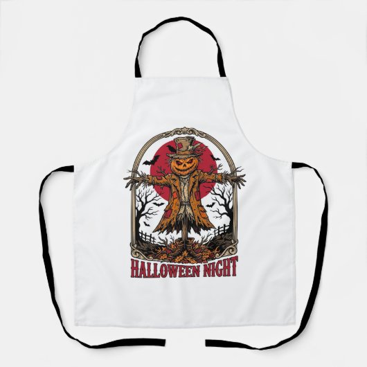 Pompoen Vogelverschrikker Halloween Vintage Gravur Schort (Voorkant)