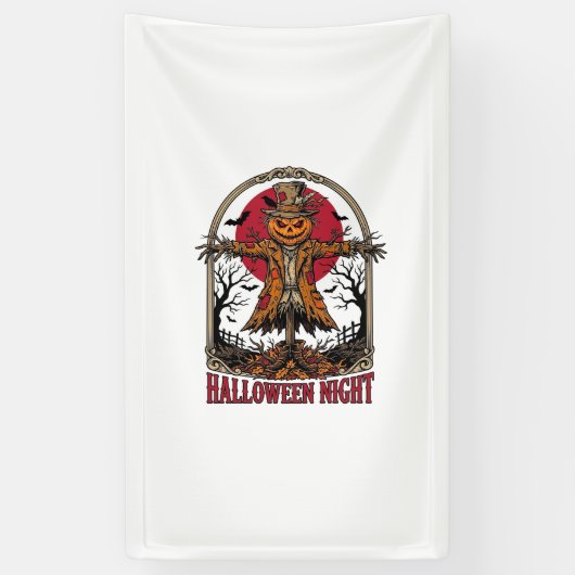 Pompoen Vogelverschrikker Halloween Vintage Gravur Spandoek (Verticaal)