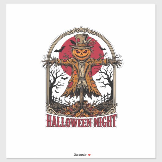 Pompoen Vogelverschrikker Halloween Vintage Gravur Sticker (Vel)