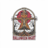 Pompoen Vogelverschrikker Halloween Vintage Gravur Sticker (Voorkant)