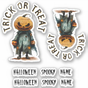 Pompoen vogelverschrikker Trick Treat Spooky Party Sticker