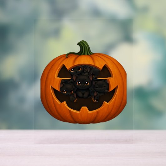 Pompoen Vol Kittens - Schattigee Zwarte Kat Hallow Acryl Bord (Neutraal)