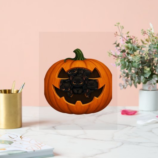 Pompoen Vol Kittens - Schattigee Zwarte Kat Hallow Acryl Bord (Huwelijk)