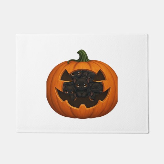 Pompoen Vol Kittens - Schattigee Zwarte Kat Hallow Deurmat (Voorkant)