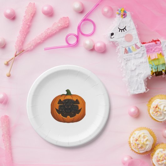 Pompoen Vol Kittens - Schattigee Zwarte Kat Hallow Papieren Bordje (Feest)