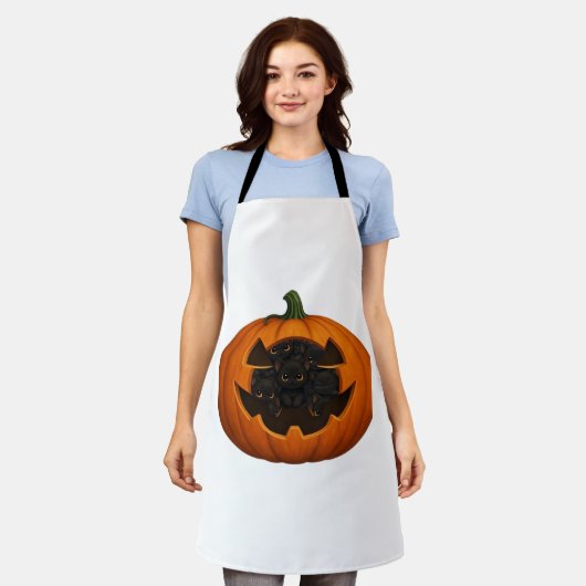 Pompoen Vol Kittens - Schattigee Zwarte Kat Hallow Schort (Gedragen)