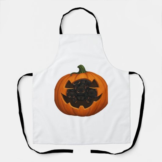 Pompoen Vol Kittens - Schattigee Zwarte Kat Hallow Schort (Voorkant)