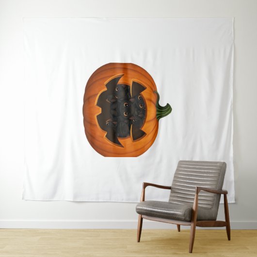 Pompoen Vol Kittens - Schattigee Zwarte Kat Hallow Wandkleed (In Situ (horizontaal))