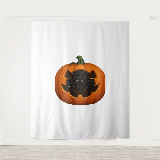 Pompoen Vol Kittens - Schattigee Zwarte Kat Hallow Wandkleed (Voorkant)