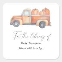 Pompoen vrachtwagen - Baby shower boekenplaat