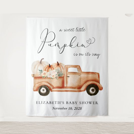 Pompoen Vrachtwagen Baby shower Foto Achtergrond Wandkleed (Voorkant)