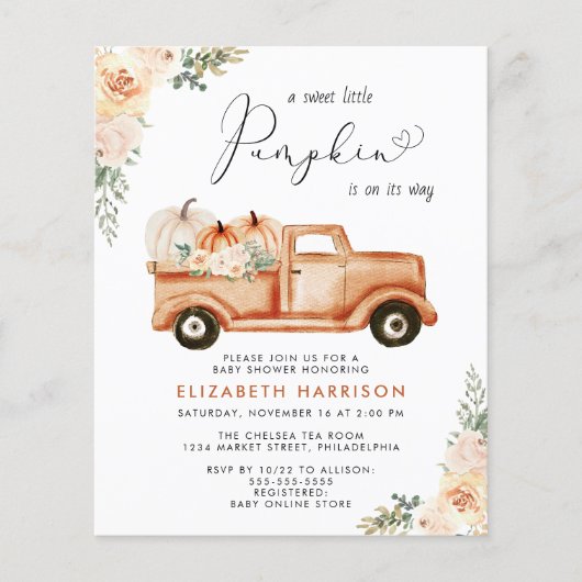 Pompoen  Vrachtwagen Baby shower Invitation (Voorkant)