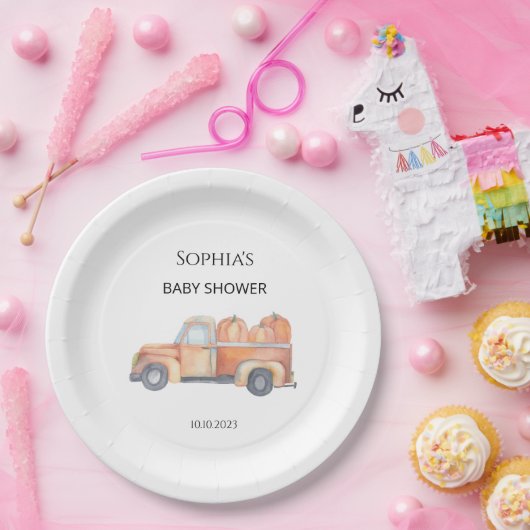 Pompoen vrachtwagen baby shower papieren bordje (Feest)