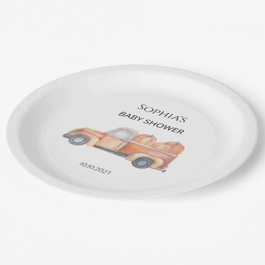 Pompoen vrachtwagen baby shower papieren bordje (Gekanteld)
