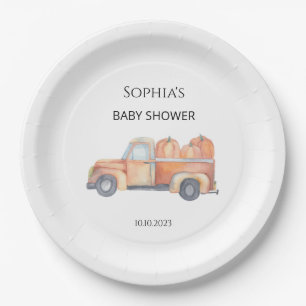 Pompoen vrachtwagen baby shower papieren bordje