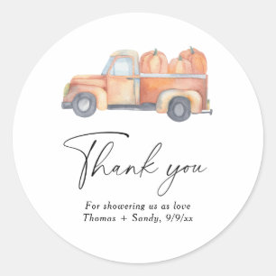 Pompoen vrachtwagen - Bedankt Baby Shower Ronde Sticker