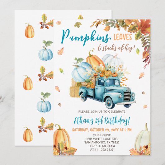 Pompoen Vrachtwagen Herfst Jongen Verjaardagsfeest Kaart (Voorkant / Achterkant)