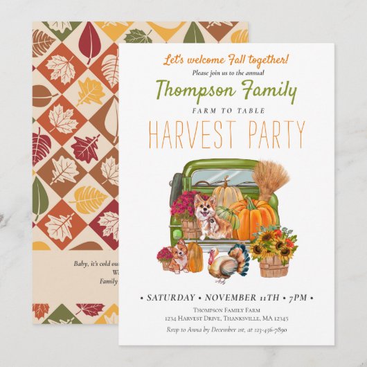 Pompoen Vrachtwagen Herfst Oogst Party Thanksgivin Kaart (Voorkant / Achterkant)