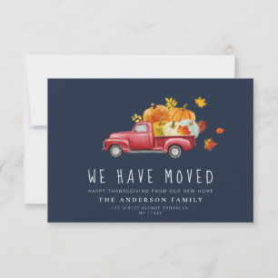 pompoen vrachtwagen marine blauw bewegende aankond bedankkaart