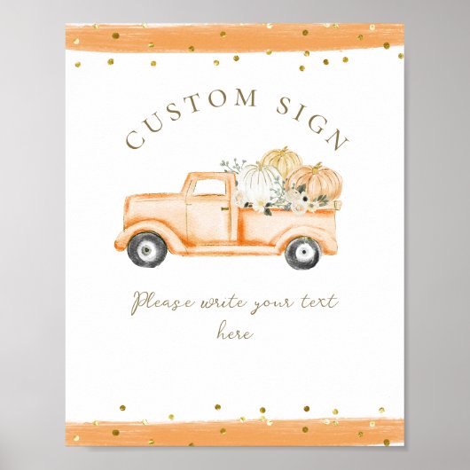 Pompoen Vrachtwagen Modern Herfst Baby shower Cust Poster (Voorkant)