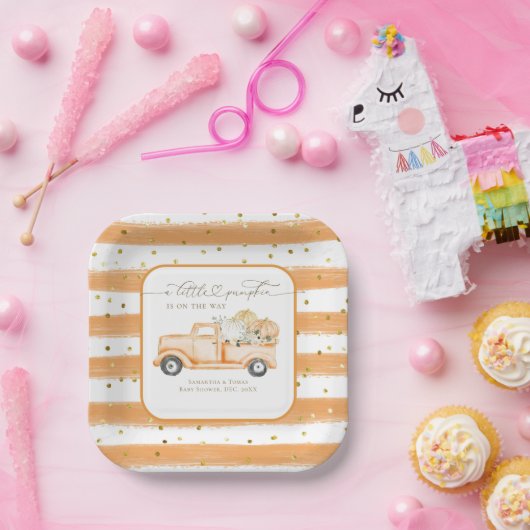 Pompoen Vrachtwagen Modern Herfst Baby shower Papieren Bordje (Feest)