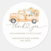 Pompoen Vrachtwagen Modern Herfst Baby shower Ronde Sticker (Voorkant)