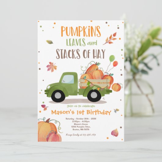 Pompoen Vrachtwagen Verjaardagsfeestje Herfst Pomp Kaart (Staand voorkant)