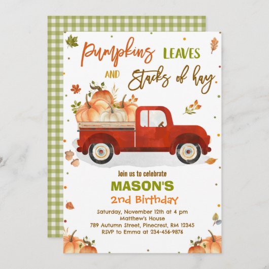 Pompoen Vrachtwagen Verjaardagsfeestje Herfst Pomp Kaart (Voorkant / Achterkant)