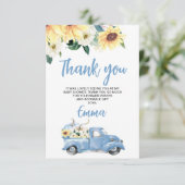 Pompoen Vrachtwagen Zonnebloem Baby shower Dank u Kaart (Staand voorkant)