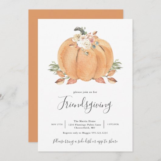 Pompoen Vriendendankdag Diner Kaart (Voorkant / Achterkant)