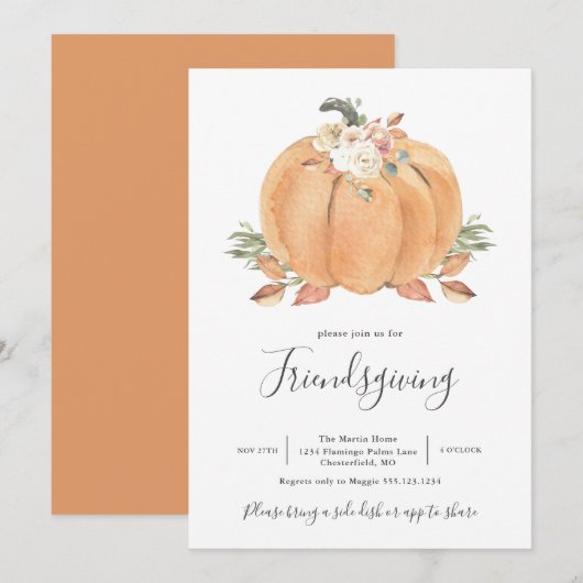 Pompoen Vriendendankdagdiner Kaart (Voorkant / Achterkant)