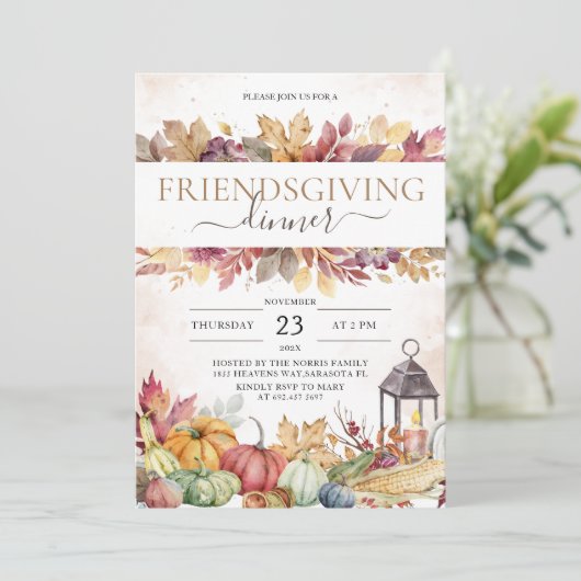 Pompoen Vriendschap Diner Rustieke Waterverf Kaart (Staand voorkant)