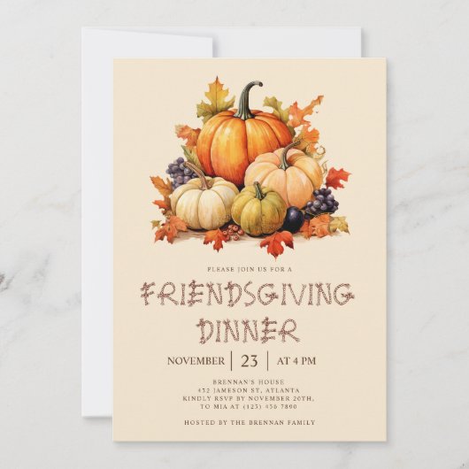 Pompoen Vriendsgiving Diner Kaart (Voorkant)