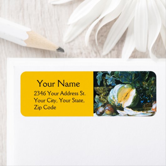 POMPOEN, VRUCHTEN EN GLASWERK Gele Thanksgiving  Etiket (Insitu)