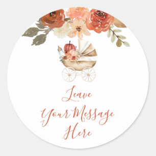 Pompoen Wandeler Baby Shower Laat Je Bericht Ronde Sticker