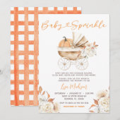 Pompoen wandelwagen Floral Baby Sprinkle Kaart (Voorkant / Achterkant)