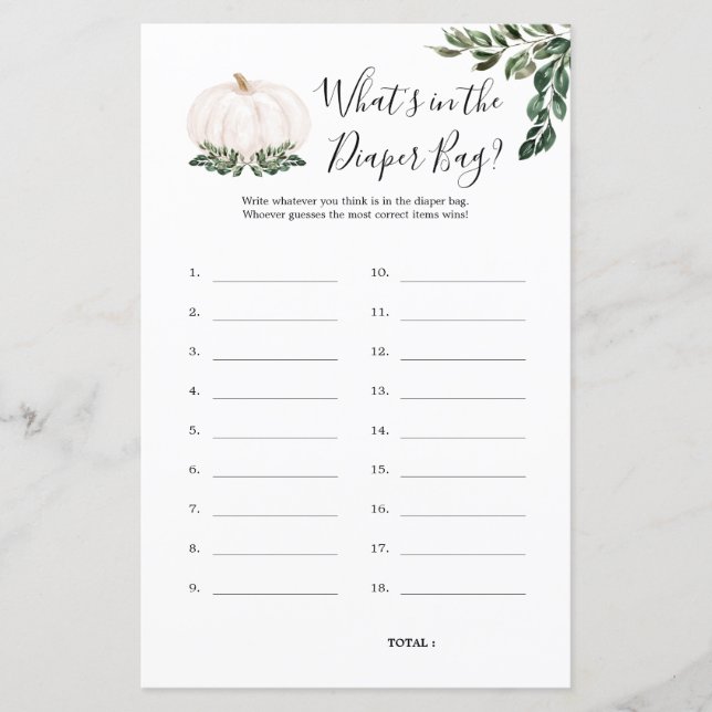 Pompoen wat zit er in het Baby shower van de luier (Voorkant)