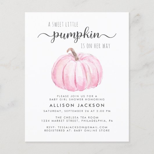 Pompoen Waterverf Baby Meisje Douche Invitation (Voorkant)