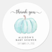 Pompoen Waterverf Blauw Baby shower Dank u Ronde Sticker (Voorkant)