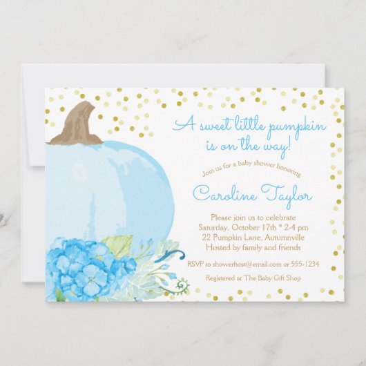 Pompoen Waterverf Blauw Goud Herfst Baby Jongensdo Kaart (Voorkant)