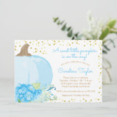 Pompoen Waterverf Blauw Goud Herfst Baby Jongensdo Kaart (Staand voorkant)